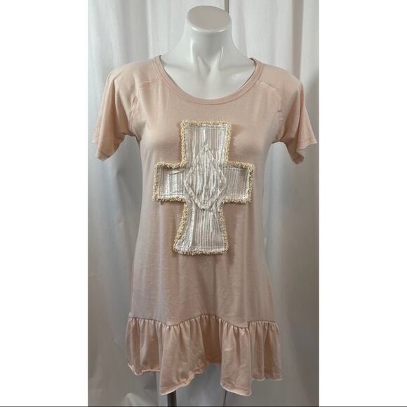 50% OFF Lost Petal Linens Top Tunic Cross Oversized Pink - Picture 1 of 6